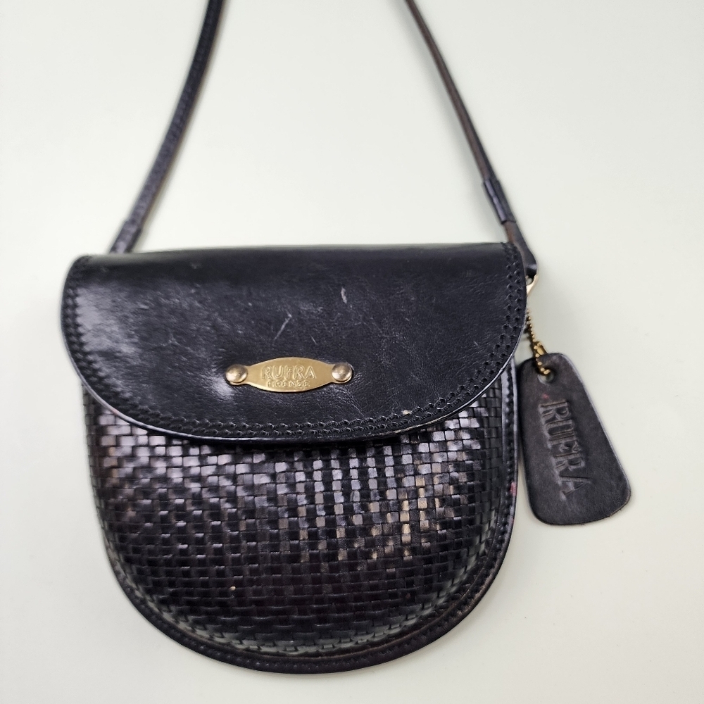 RUFRA Made In Italy Black Woven Small Purse Leather Gold Detail - Picture 2 of 15